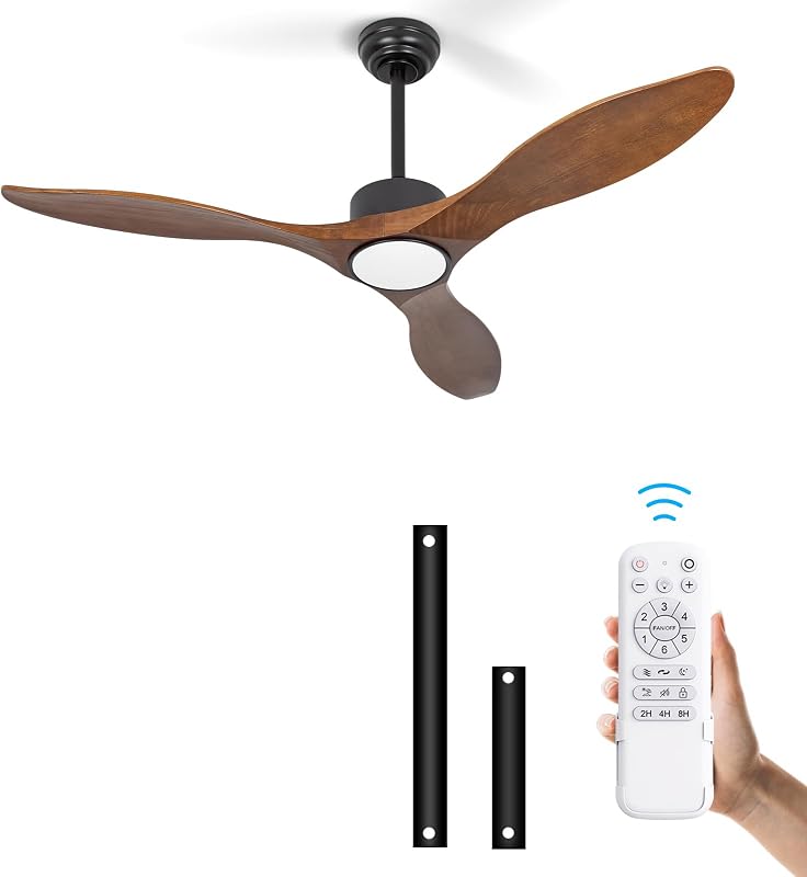 Ventilador techo madera 52" luz control remoto 6 vel