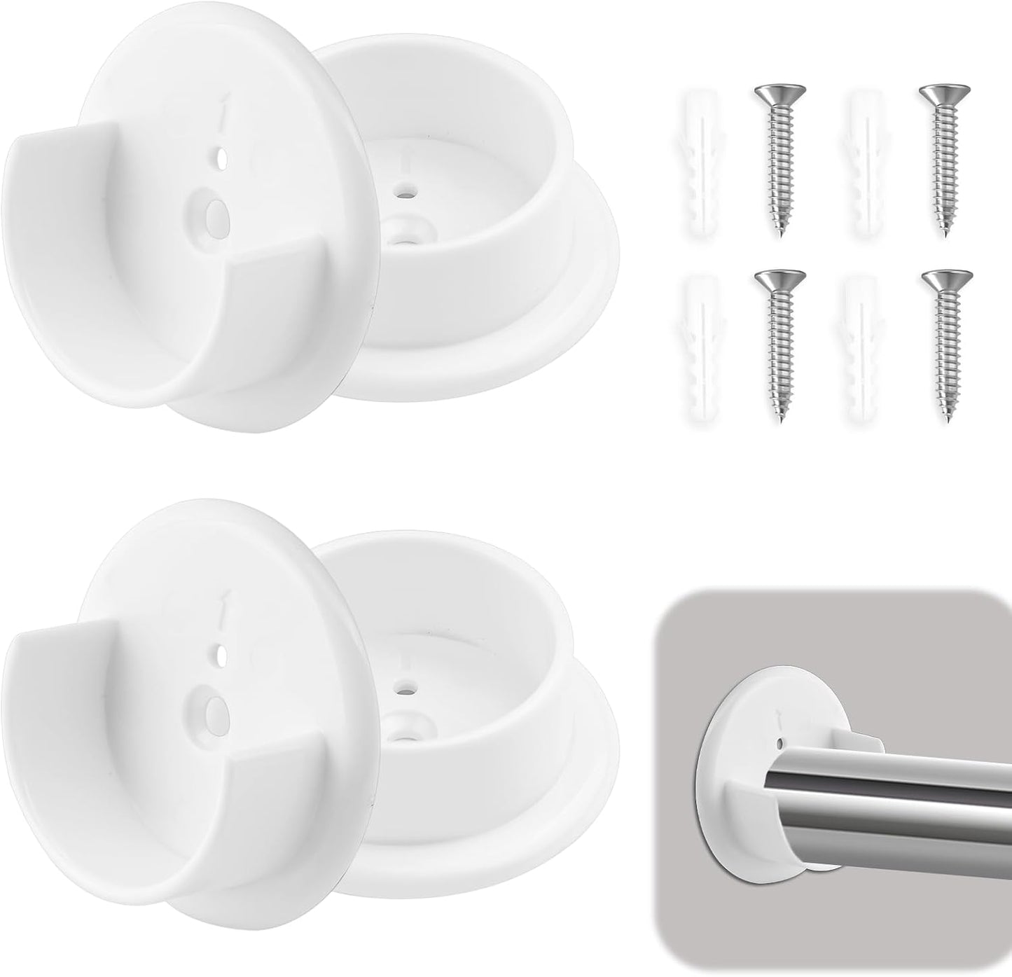 4 Soportes Barra Armario Plástico Blanco 1.38"