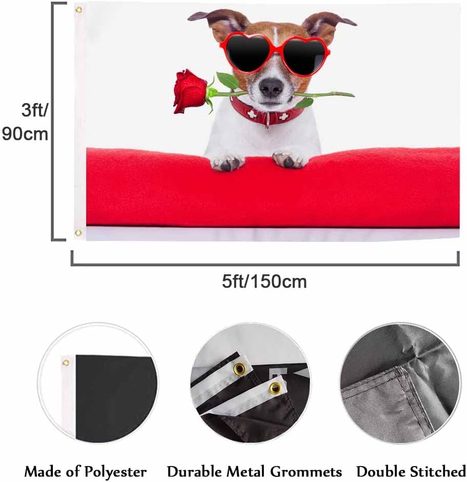 Bandera perro 3x5ft gafas sol San Valentín doble cara