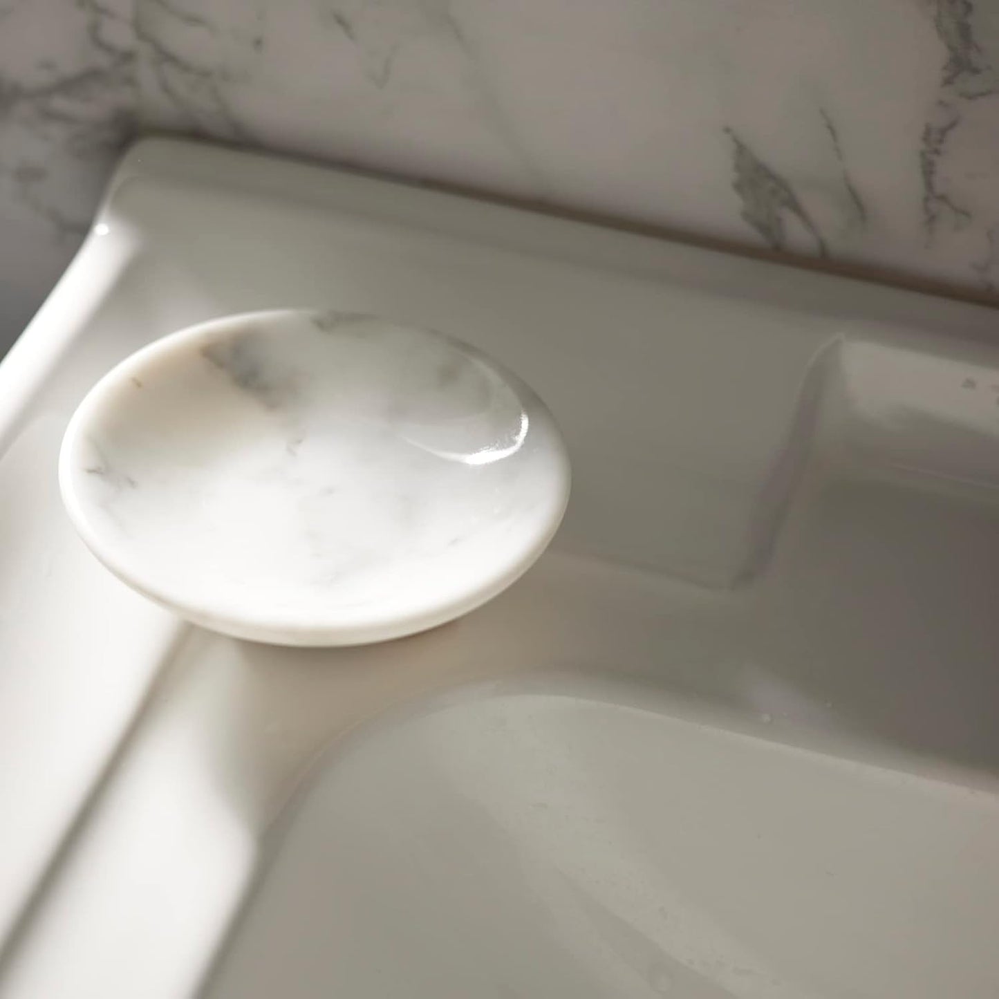 Bandeja mármol Carrara soporte anillos decoración mesa 4.33"