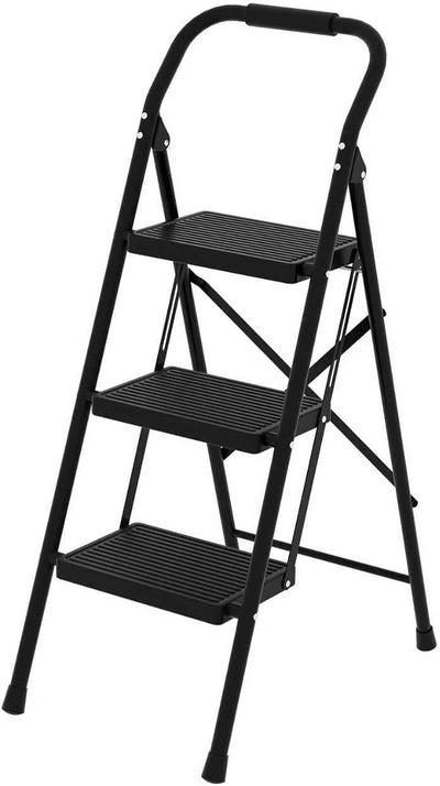 Escalera plegable 3 peldaños 330lb antideslizante negro mate