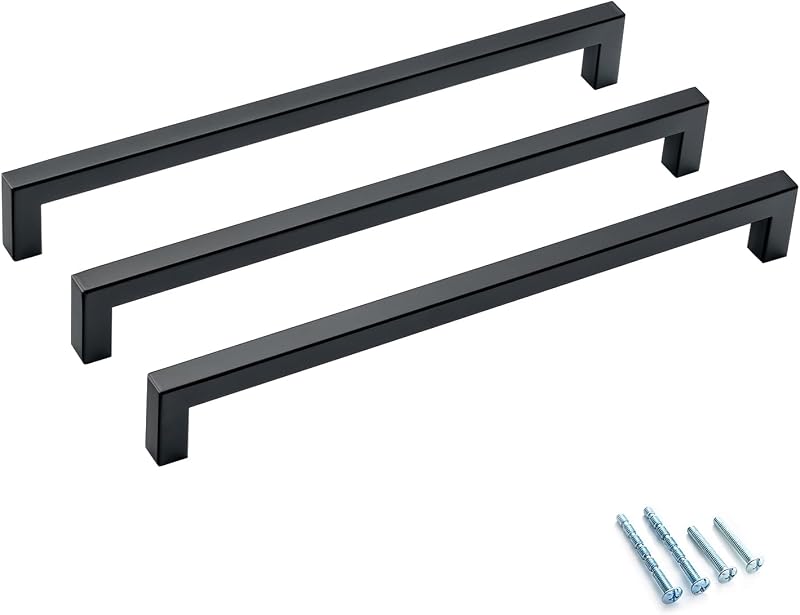 10 Manijas Acero Inox 10" Negro Mate para Gabinetes