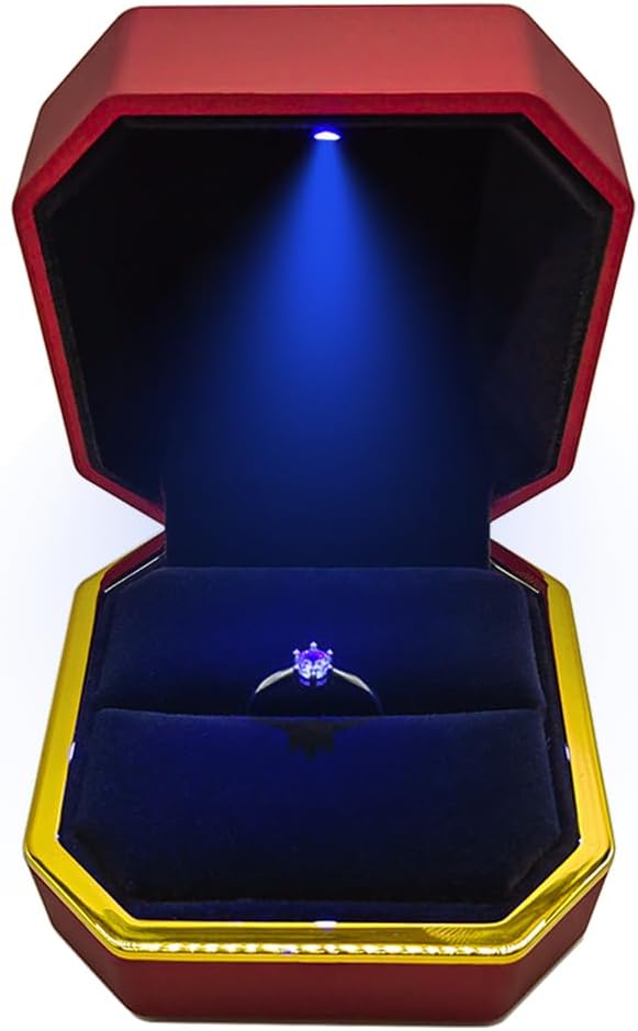 Caja anillo LED para regalo boda rojo