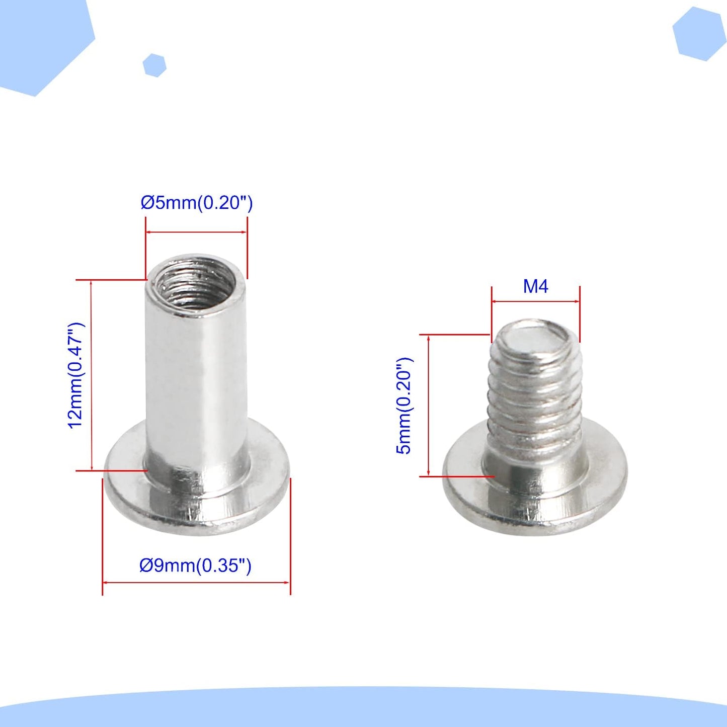 Tornillos encuadernación para álbumes 0.2pulg M4x12mm