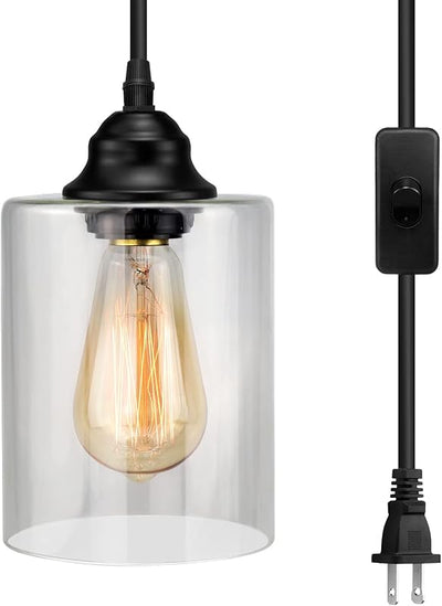 Lámpara colgante cristal enchufe 1 luz industrial ajustable