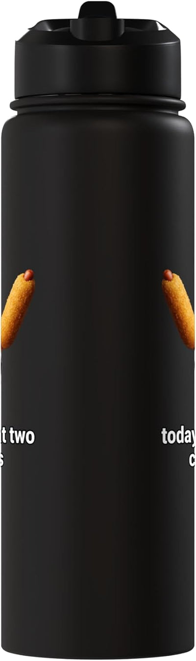 Botella de agua acero inoxidable con meme perro diablo comida hot dog