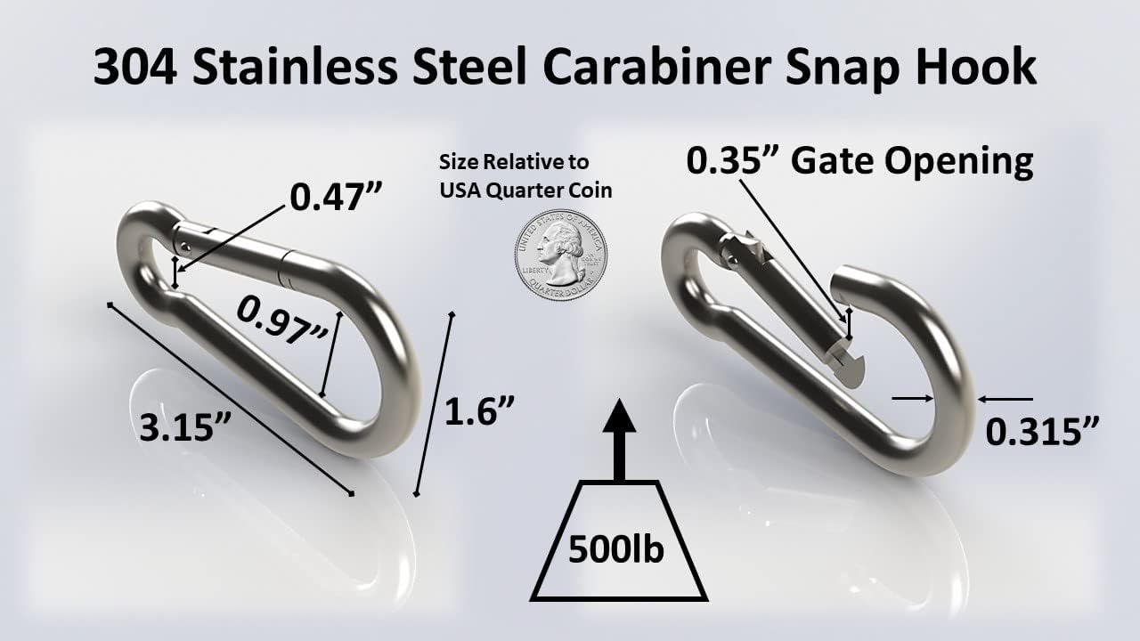 Mosquetón acero inox resistente carga 200-500lb set 2 6 12