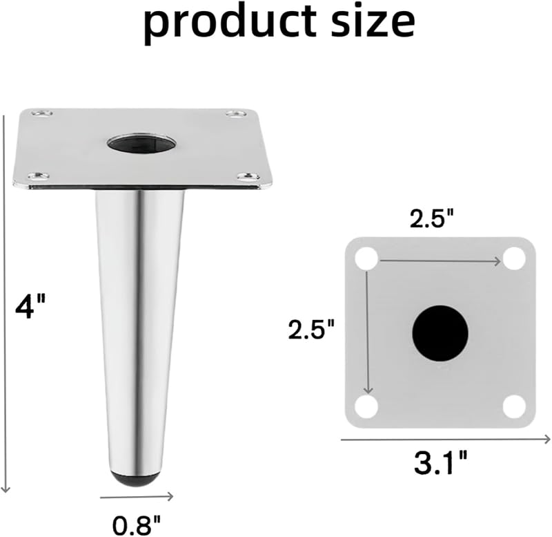 Patas metal color plata para muebles 4pulg set 4