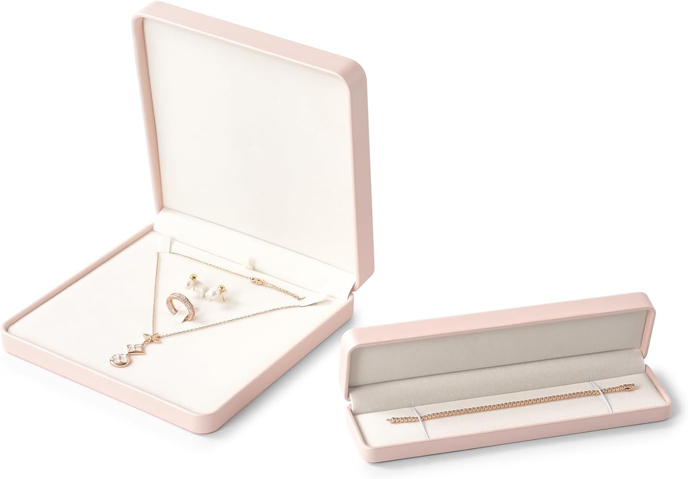 Caja joyería cuero rosa terciopelo interior 8.7x2.2"