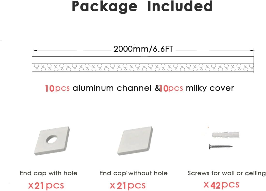 Canal LED aluminio 6.6pies pack 10 unidades