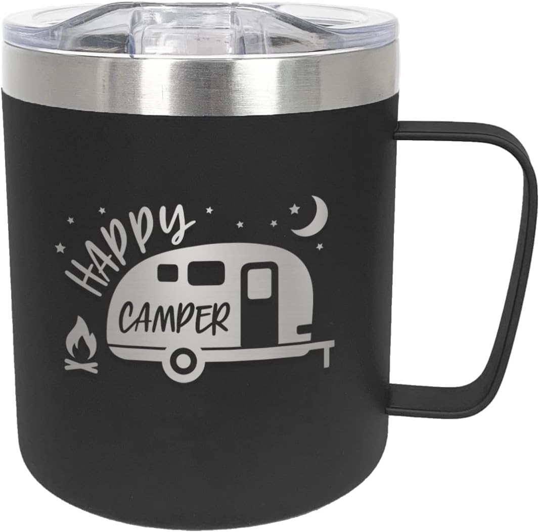 Taza acero inox 12oz doble cara con tapa para campamento