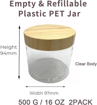 Tarro plástico redondo 16oz paquete 2 para cosméticos