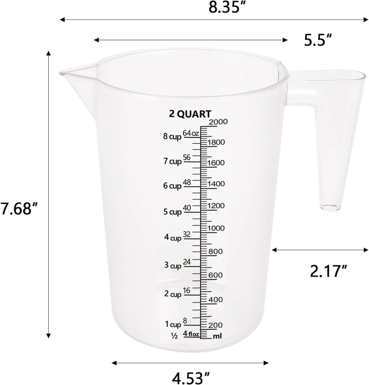 Jarra medidora plástico 64oz con 8 tazas para líquidos y aceite