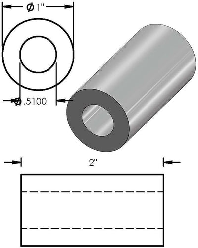 Espaciador aluminio redondo 1x1/2 para pernos 1/2 o M12