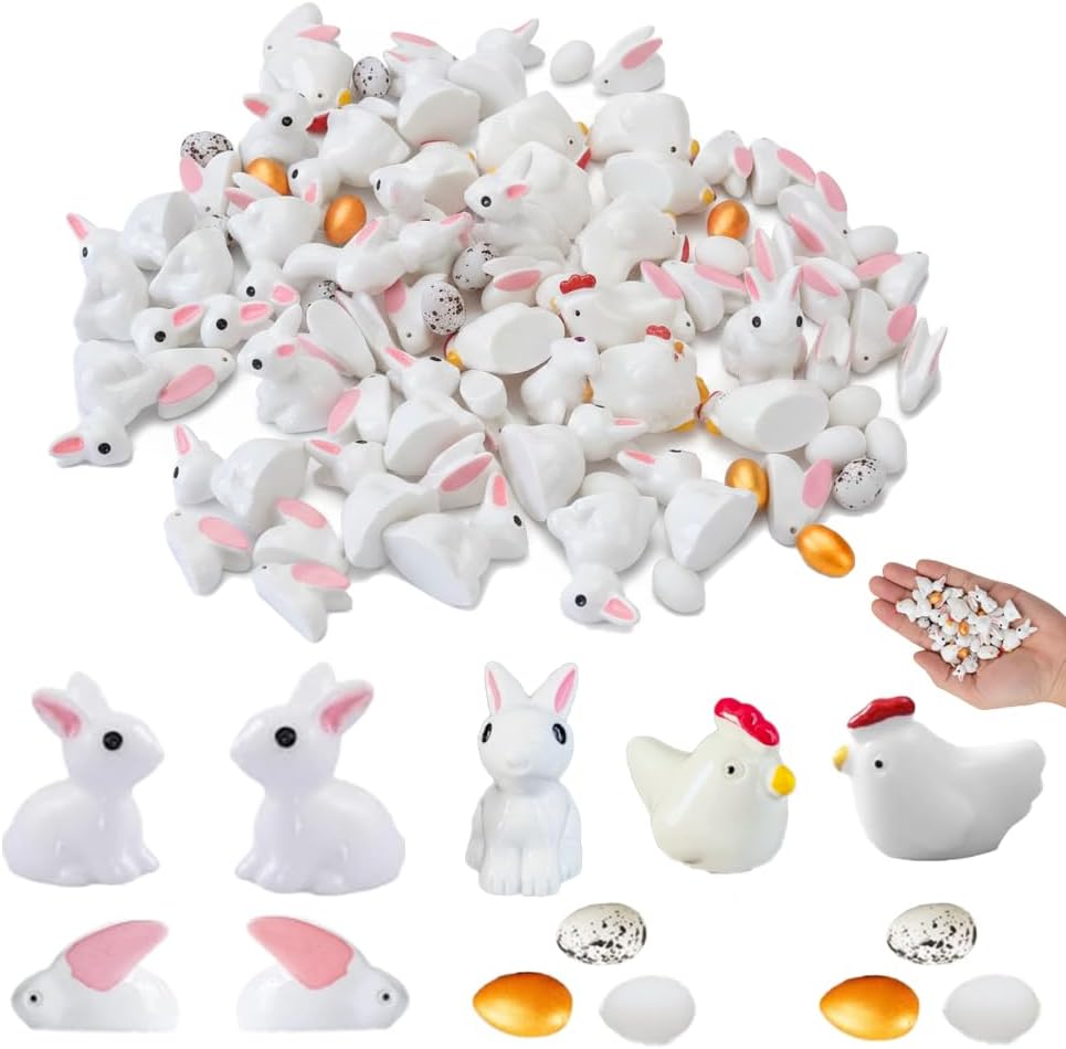 80 figuras mini conejos pollos huevos resina decoración jardín
