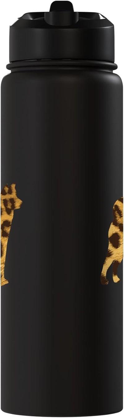 Botella de agua acero inoxidable con estampado de gato leopardo y perro shiba inu