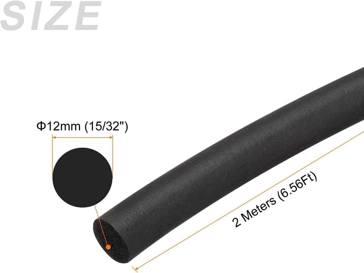 Tira sellado goma EPDM redonda 0.472pulg x 6.6ft negro