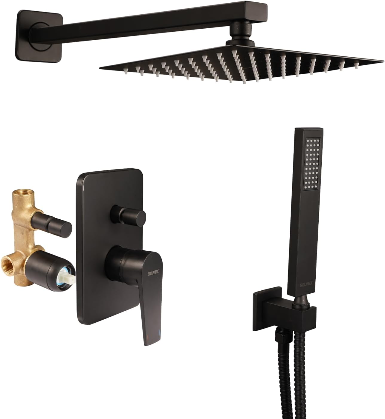 Grifo ducha 8pulg acero inox negro cuadrado alta presión