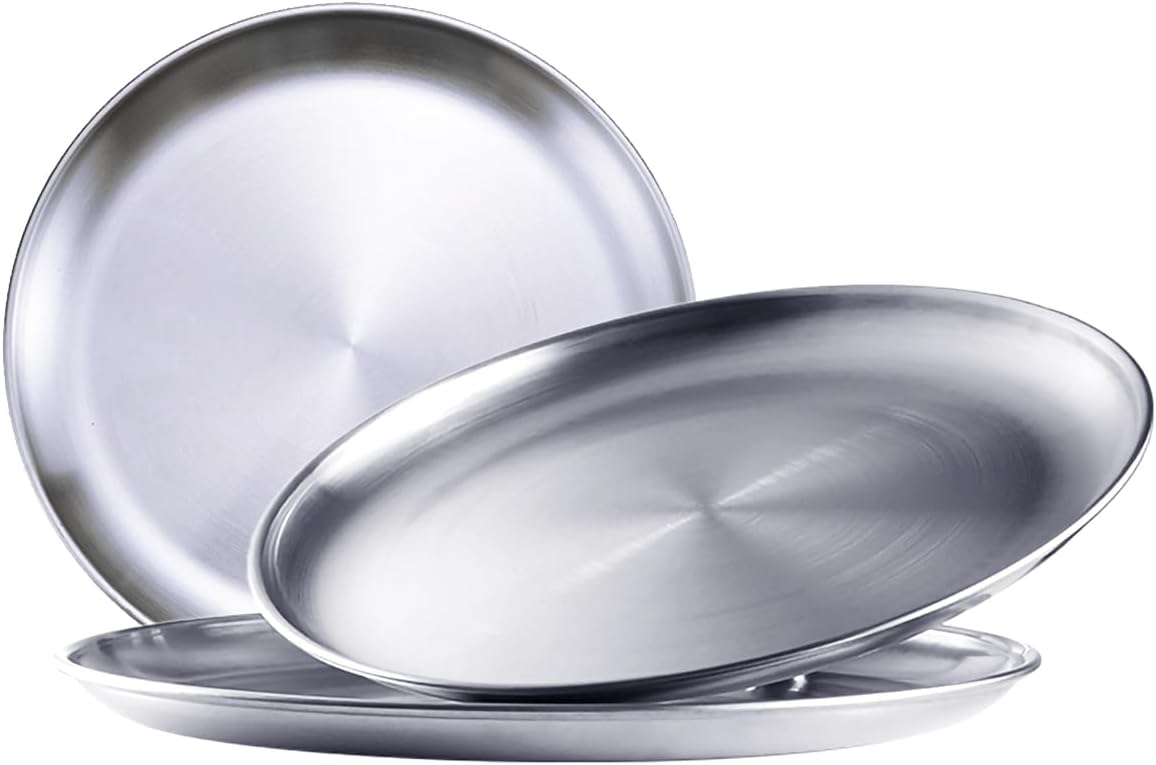 3 Pzas Platos Acero Inox 8" Campamento Reutiliz.