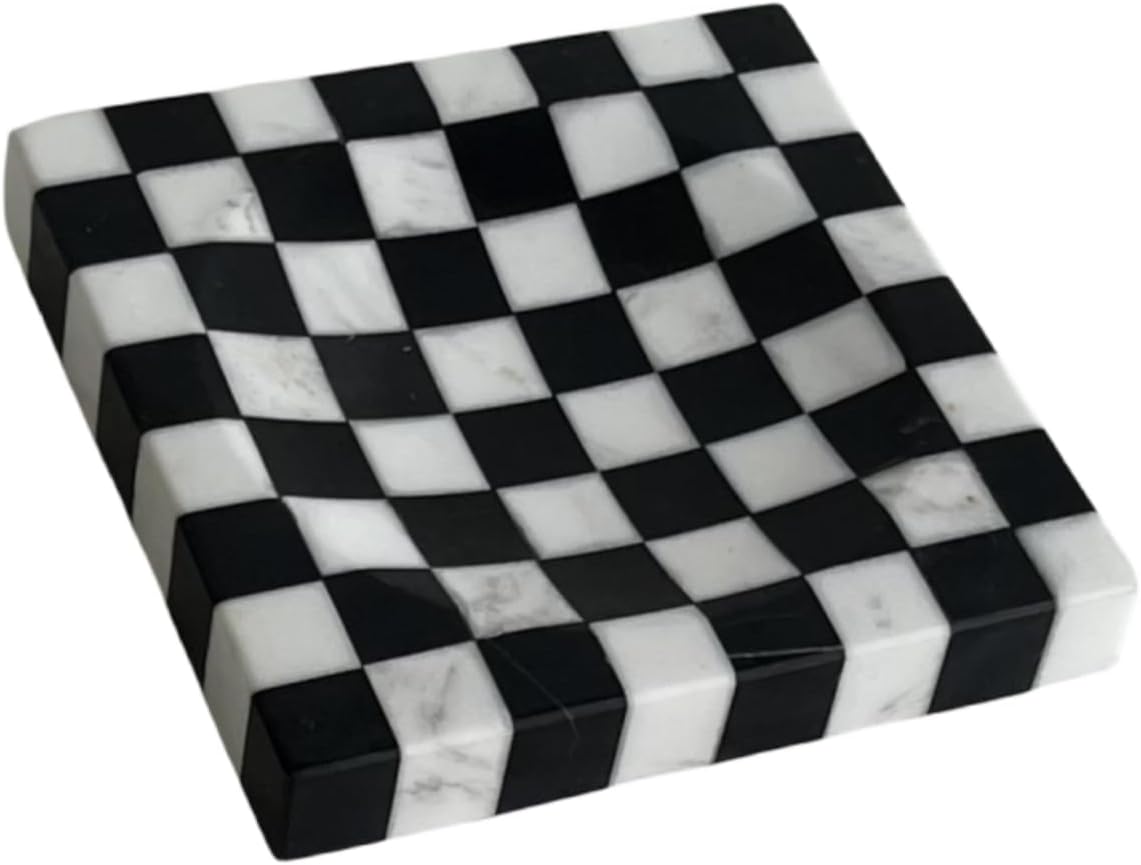Bandeja mosaico empalme cuadrado mármol negro blanco