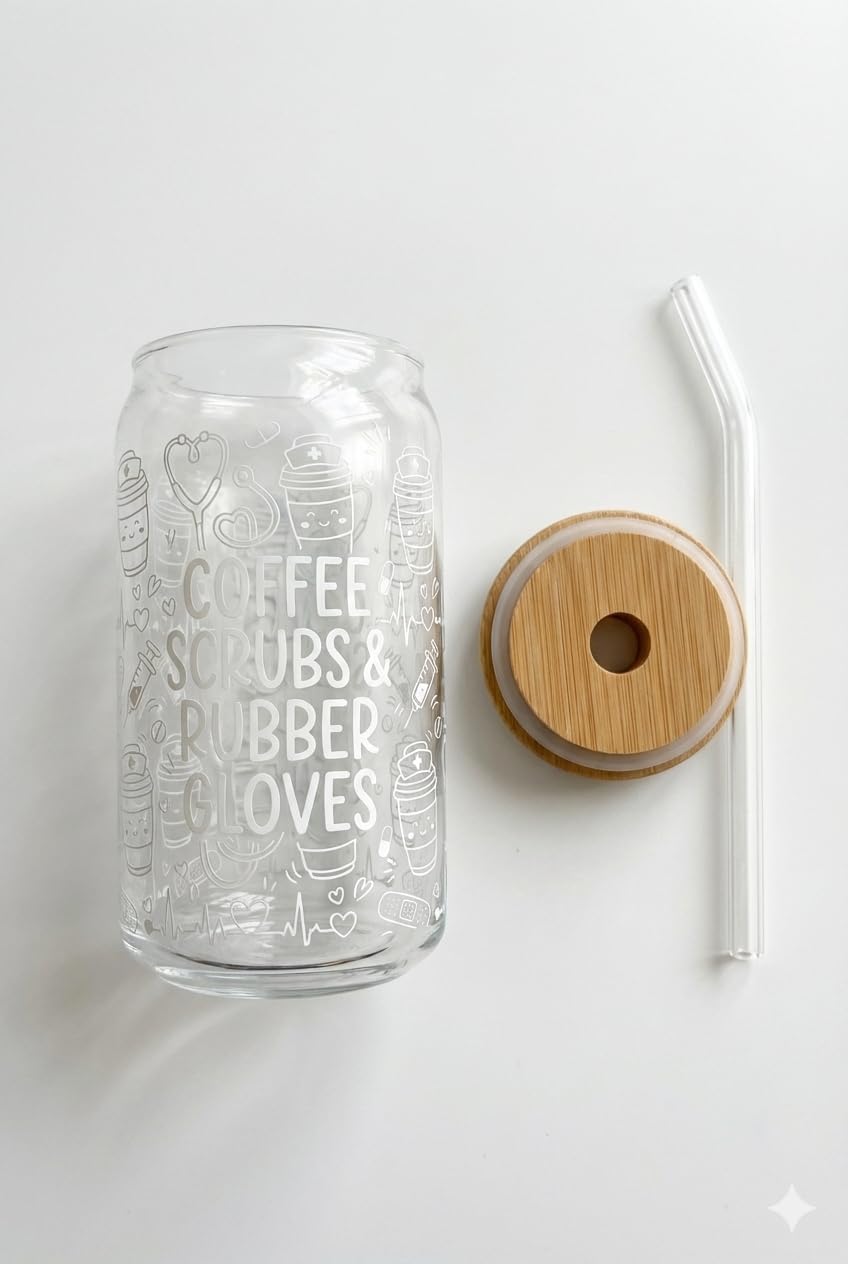 Taza de vidrio con tapa y pajita 16 oz regalo para enfermeras