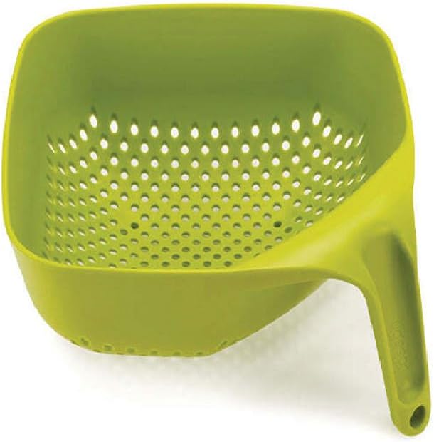 Colador cuadrado apilable con mango vertical mediano verde