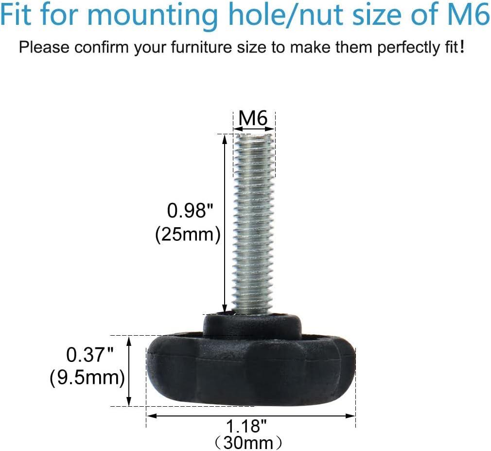 Tornillo nivelador M6 1.18pulg para muebles patas ajustables 4uds