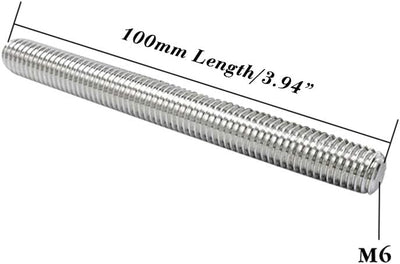 Varilla rosca acero inox M6-2.0 3.937pulg 2 Pzas