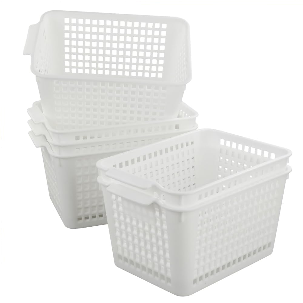 6 Cestas Almacenamiento Plástico Blanco Oficina