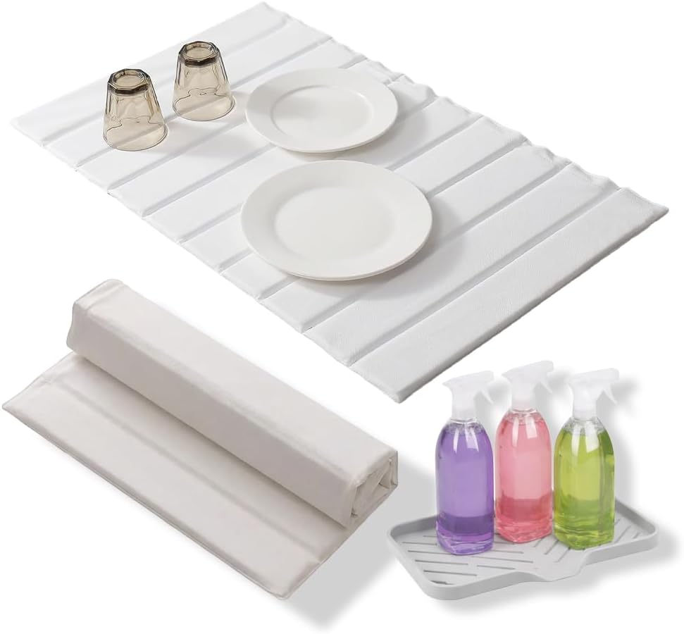 Tapete secado platos piedra 24x18pulg microfibra diatomeas blanco