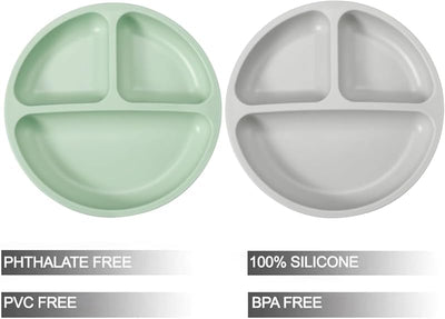 2 Pzas Placas Silicona Divididas con Cucharas para Bebé