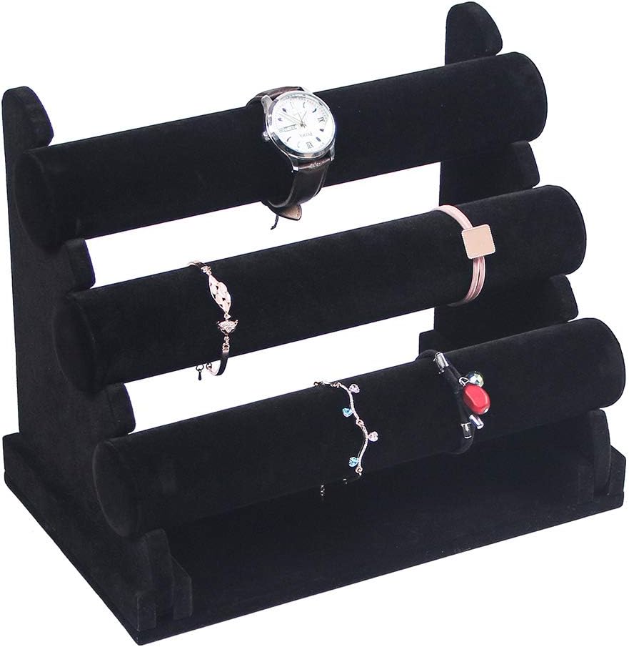 Organiz. pulseras 3 niveles terciopelo negro
