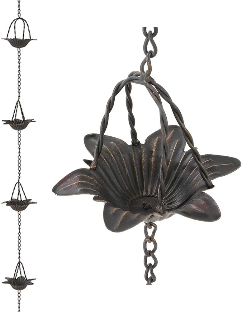 Cadena lluvia metal 6.5ft estilo flor lirio bronce