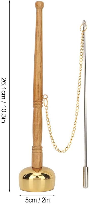Campana de mano budista de latón mango madera