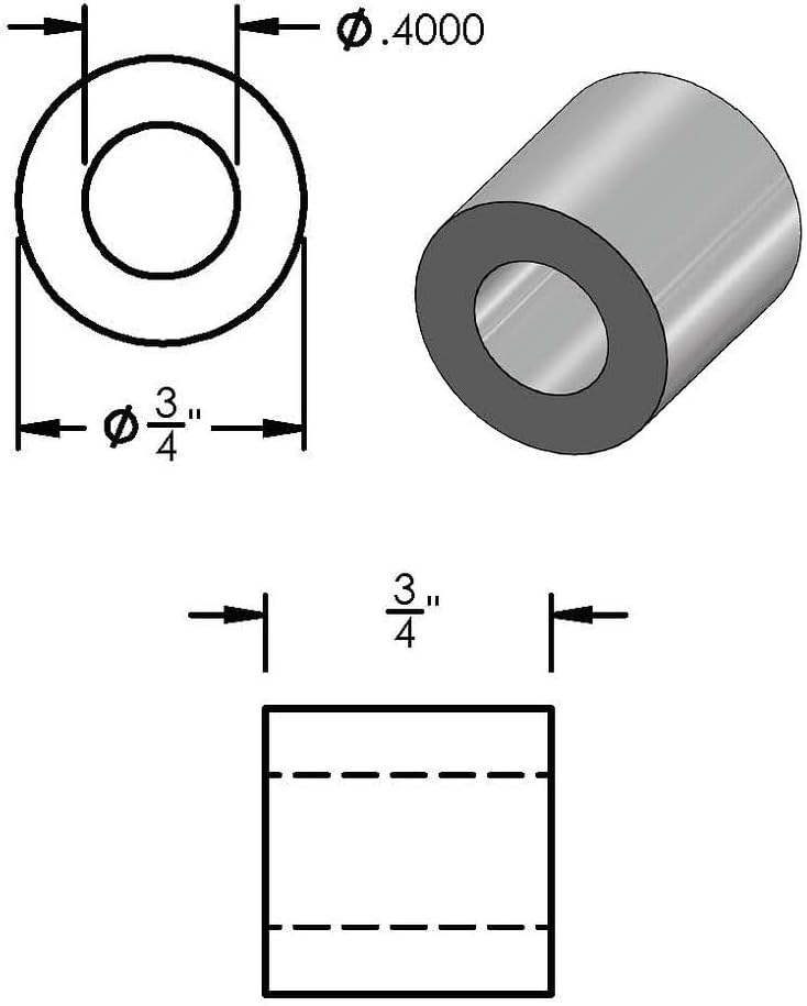 Espaciador aluminio 3/4x3/8 redondo sin rosca para pernos 3/8 o M10