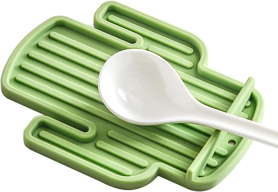 Cucharas silicona cocina sin BPA soporte cuchara cactus verde