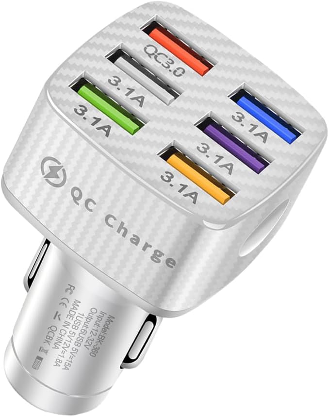 Adaptador cargador automóvil 6 puertos USB QC 3.0