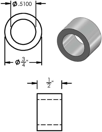 Espaciador aluminio 3/4x1/2 redondo sin rosca para pernos 1/2 o M12