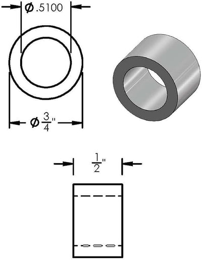 Espaciador aluminio 3/4x1/2 pulg redondo liso sin roscar