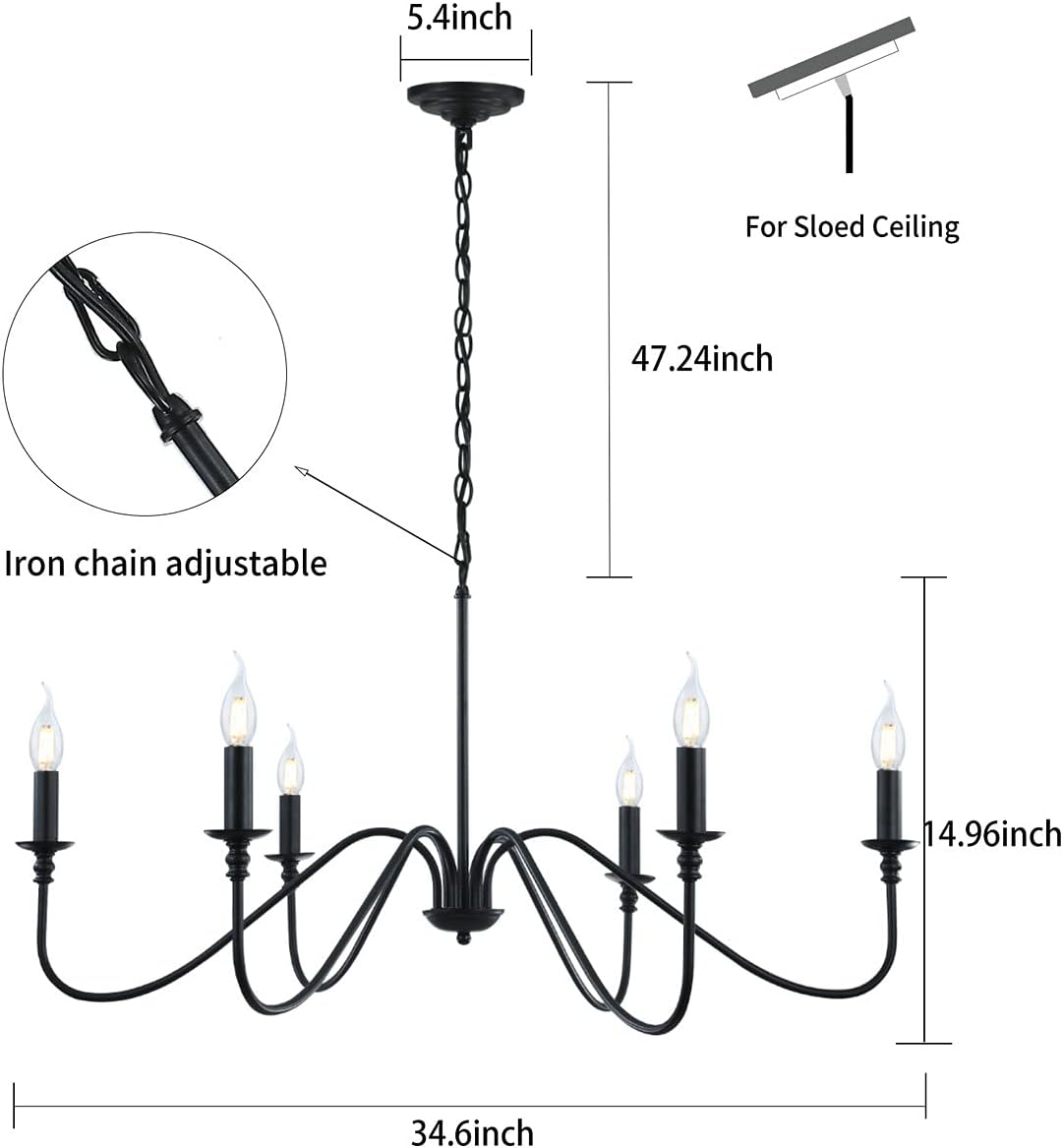 Candelabro negro 6 luces hierro industrial comedor sala