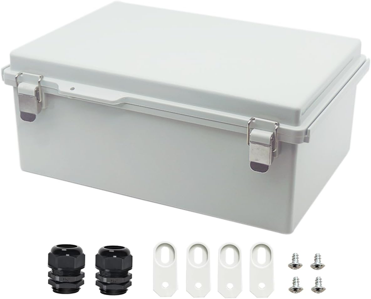 Caja conexiones plástico ABS IP67 bisagras exteriores gris
