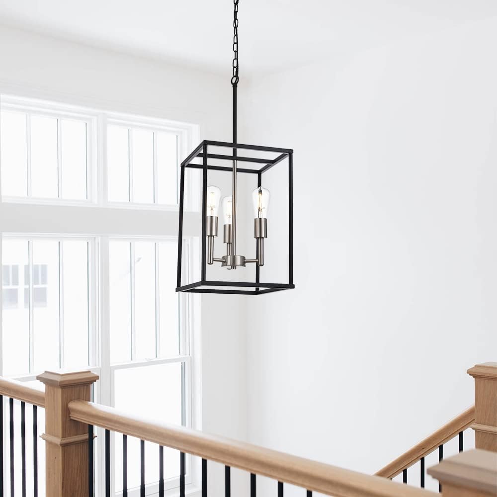 Linterna colgante 3 luces níquel cepillado negro ajustable