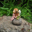 Estatua hada y rana en piedra jardín de hadas