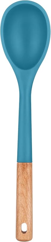 Cucharas silicona antiadherente mango madera 13.2pulg azul