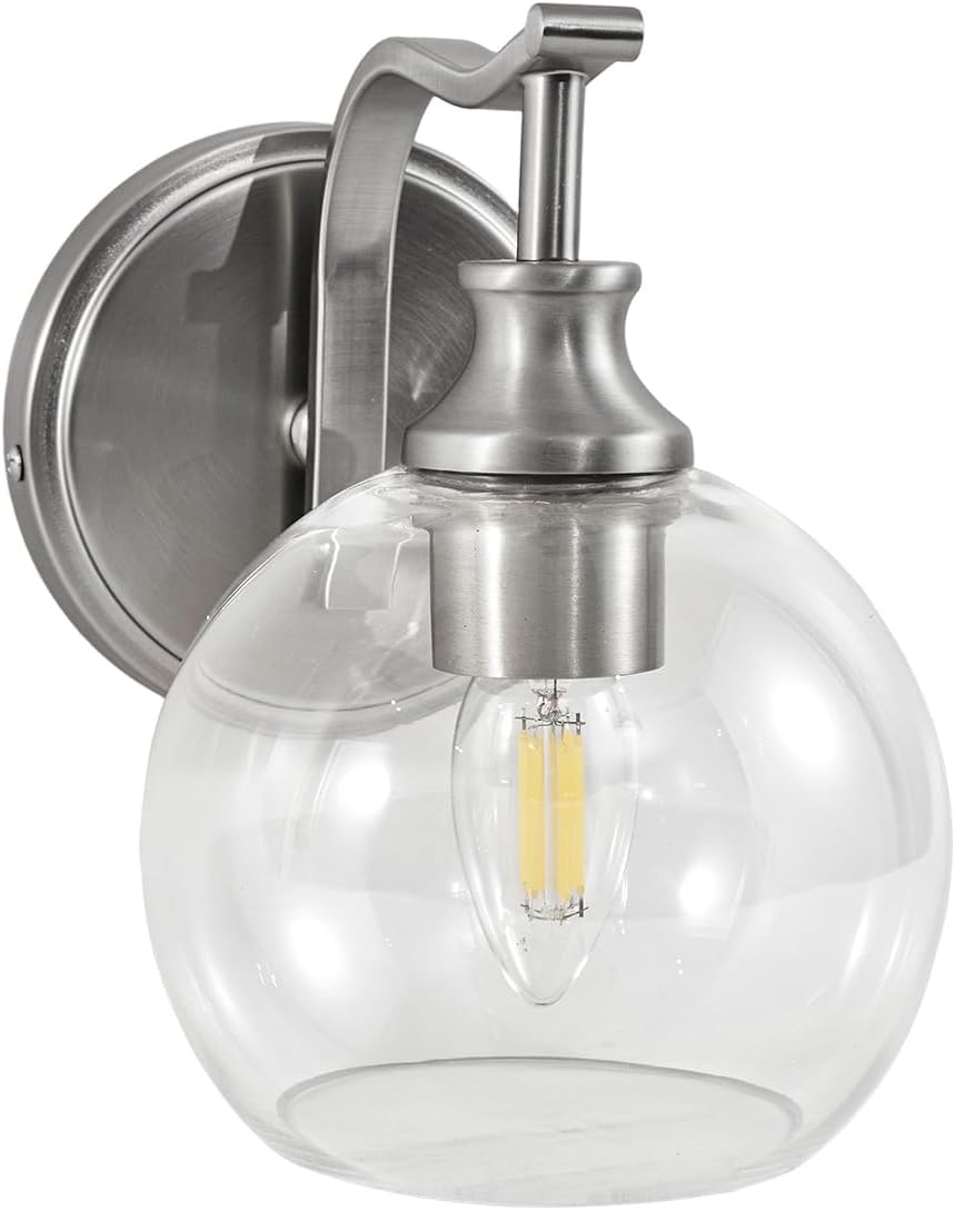 Lámpara baño níquel cepillado 1 luz vidrio transparente