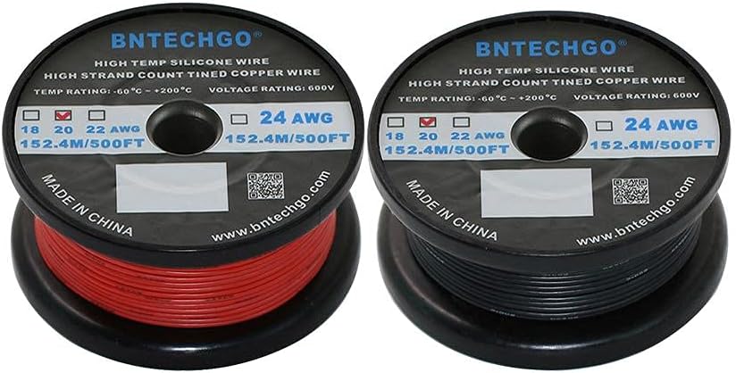 Bobina cable silicona 20 rojo y negro 500pies cobre trenzado
