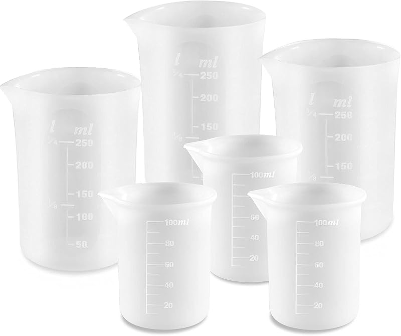 6 Tazas Medidoras Silicón 3.4 y 8.5oz para Resina Joyas