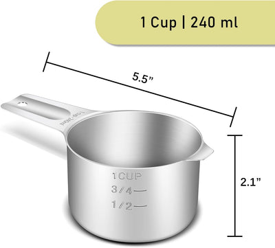 2 Tazas Medidoras Acero Inox 8.1oz Cuchara Lavavajillas