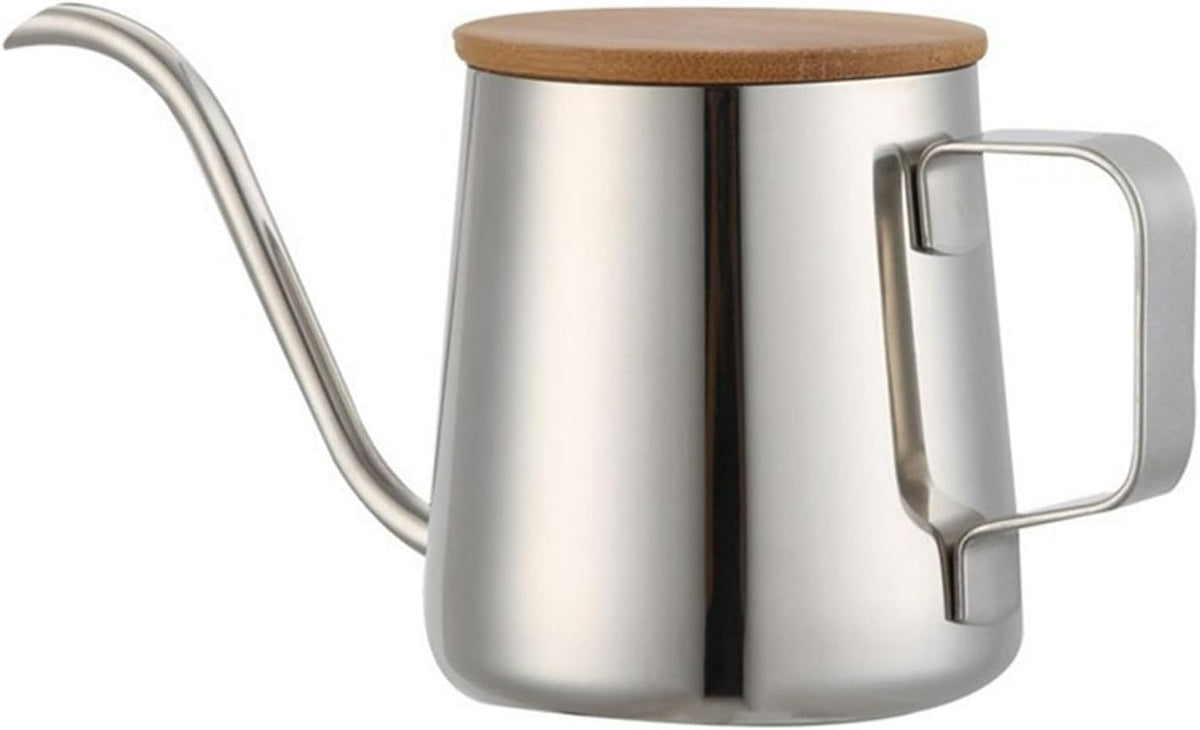 Hervidor de café de acero inoxidable 12 oz con tapa de madera y boquilla larga
