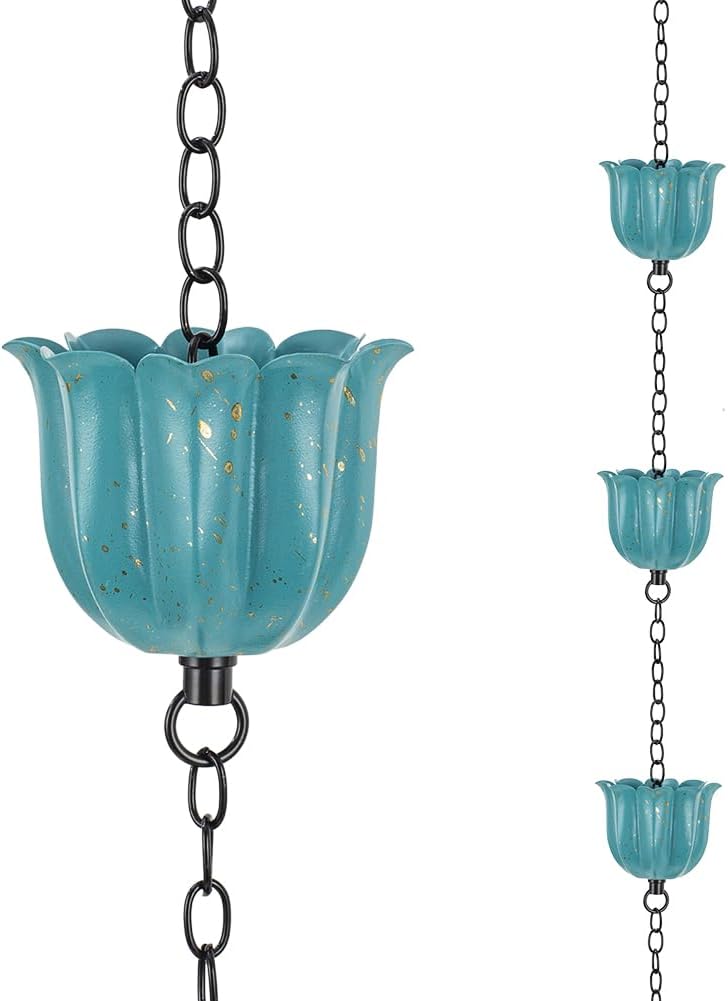 Cadena de lluvia ajustable con 10 tazas para canalones